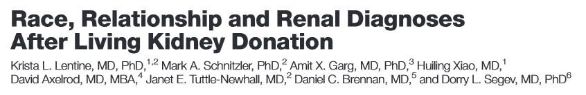 NEJM 363:724, 2010 Transplantation 99:1723, 2015 After kidney donation, black and Hispanic donors, as compared with white donors, had an increased risk