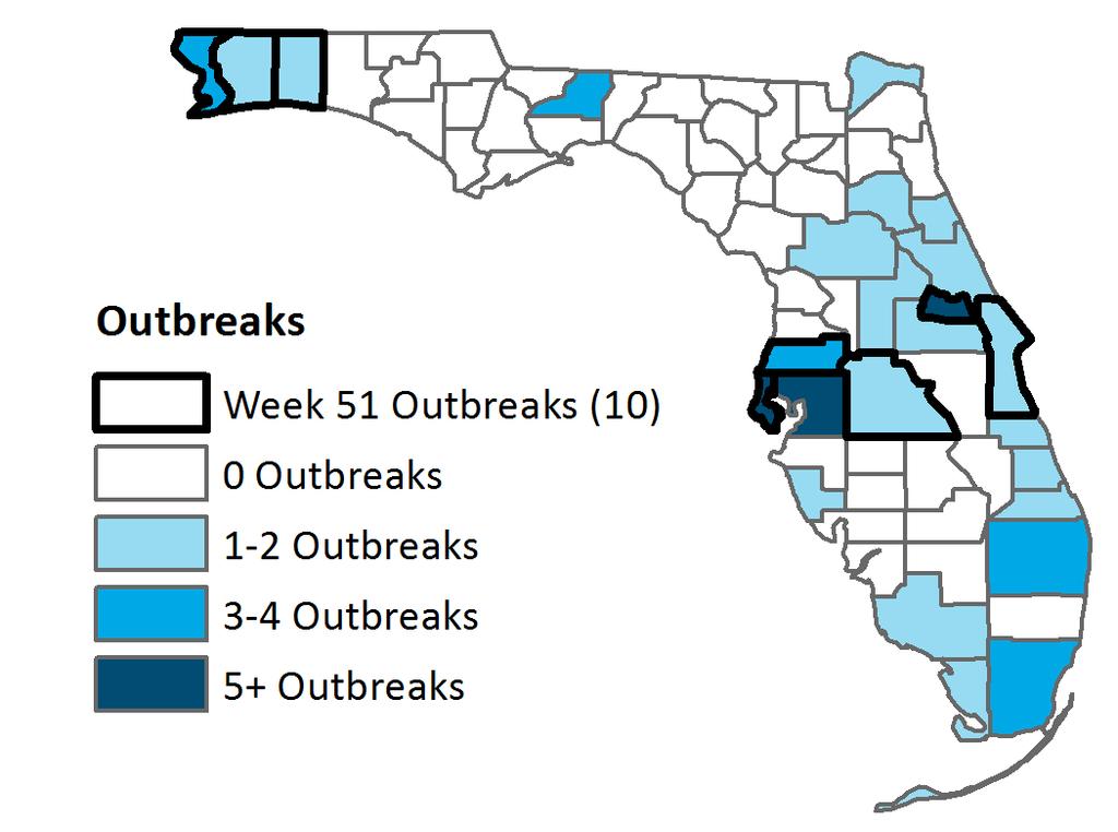 Number of Outbreaks ILI Activity and Outbreaks by Setting Reported Influenza and ILI Outbreaks ILI = influenza-like illness Map shows influenza and ILI outbreaks by county for week, 7 through week,
