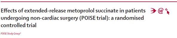 ! 8351 pts for non-cardiac surgery! Randomized to metoprolol extended release vs placebo!
