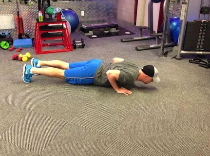 Pushup Keep the abs braced and body in a straight line from toes/knees to shoulders.