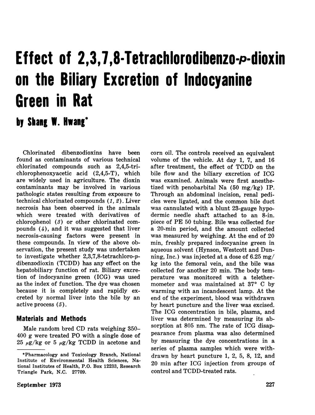 Effect of 2,3,7,8-Tetrachlorodibenzo-p-dioxin on the Biliary Excretion of Indocyanine Green in Rat by Slang W1.