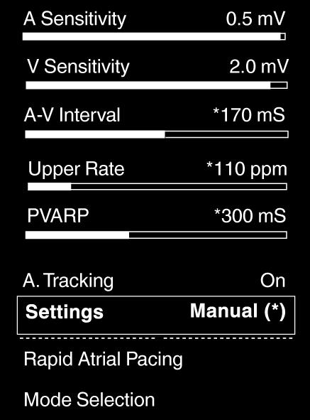 LOWER SCREEN PACING PARAMETER ADJUSTMENTS Rate-Dependent Parameters Upper Rate, PVARP, and A-V Interval are automatically set whenever rate is adjusted, but can be manually adjusted from lower