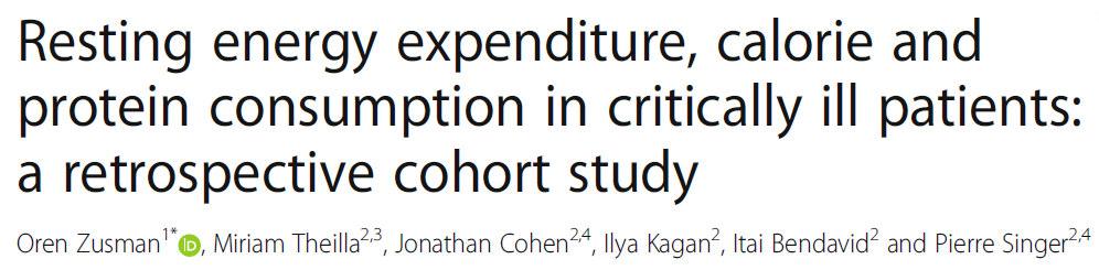 Resting energy expenditure, calorie and protein consumption in critically ill patients: a retrospective cohort study.
