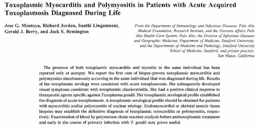 Use of the TSP in patients with myositis and/or myocarditis Montoya JG, Jordan R,