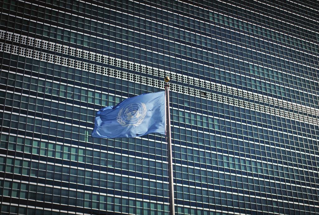 The United Nations flag outside the Secretariat building of the