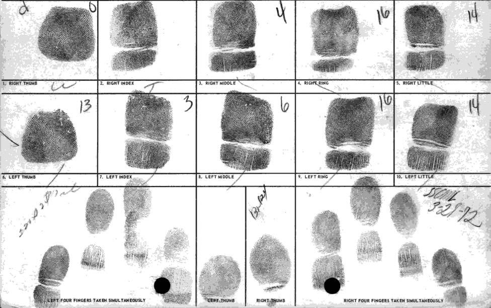 Figure 1. FBI s FD-249 tenprint card for criminal cases Figure 2 shows a slightly different FBI FD-249 filled in with fingerprints.