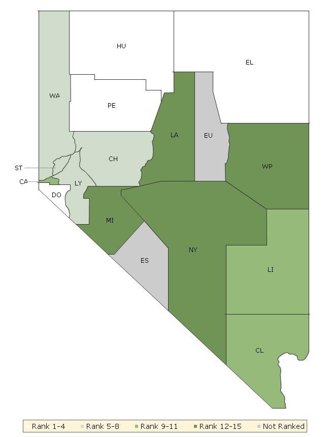The maps on this page display Nevada s counties divided into groups by health rank.