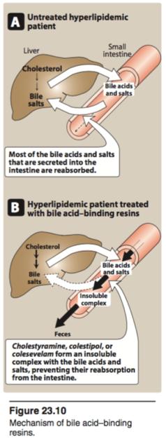 Bile acid binding resins Benefits are less than those observed with statins.