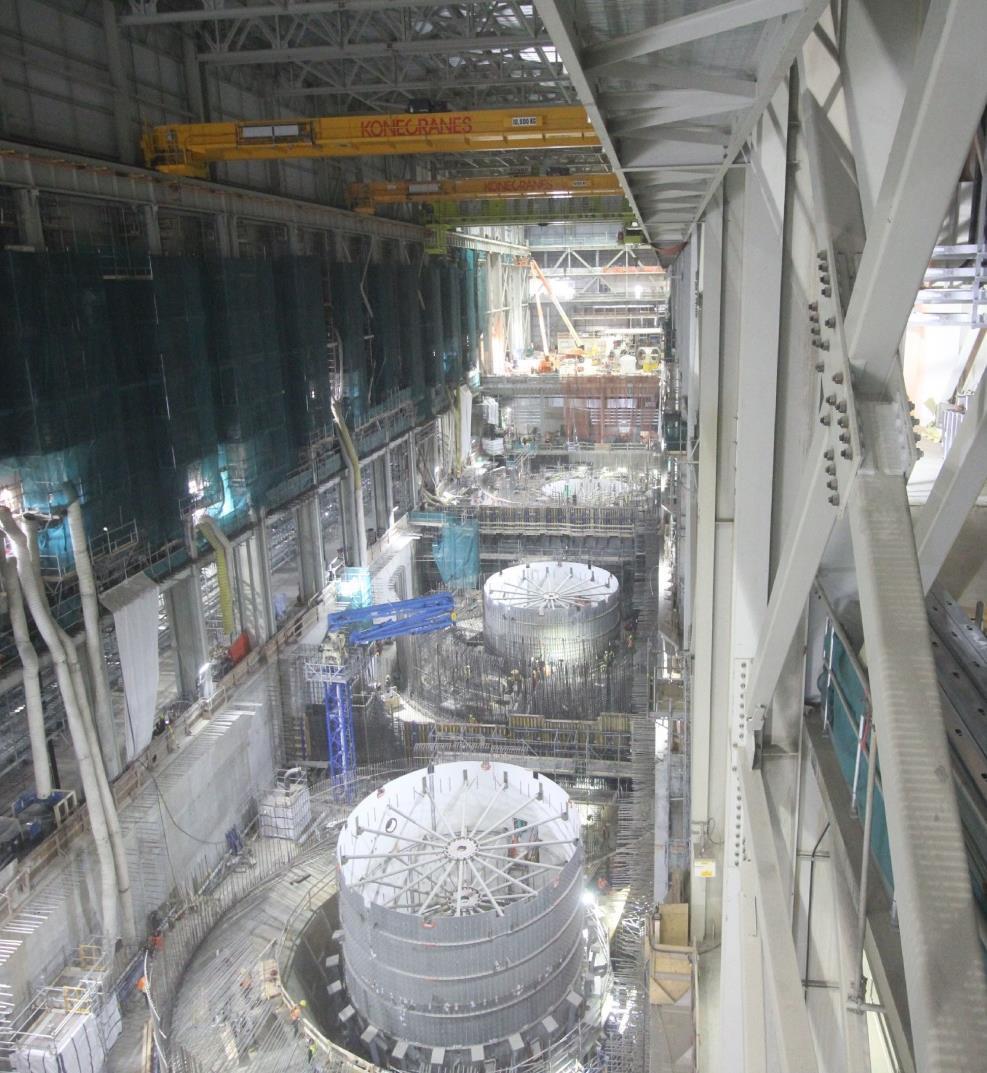 Foreground to background: Units 3 to 1 in the Muskrat Falls powerhouse.