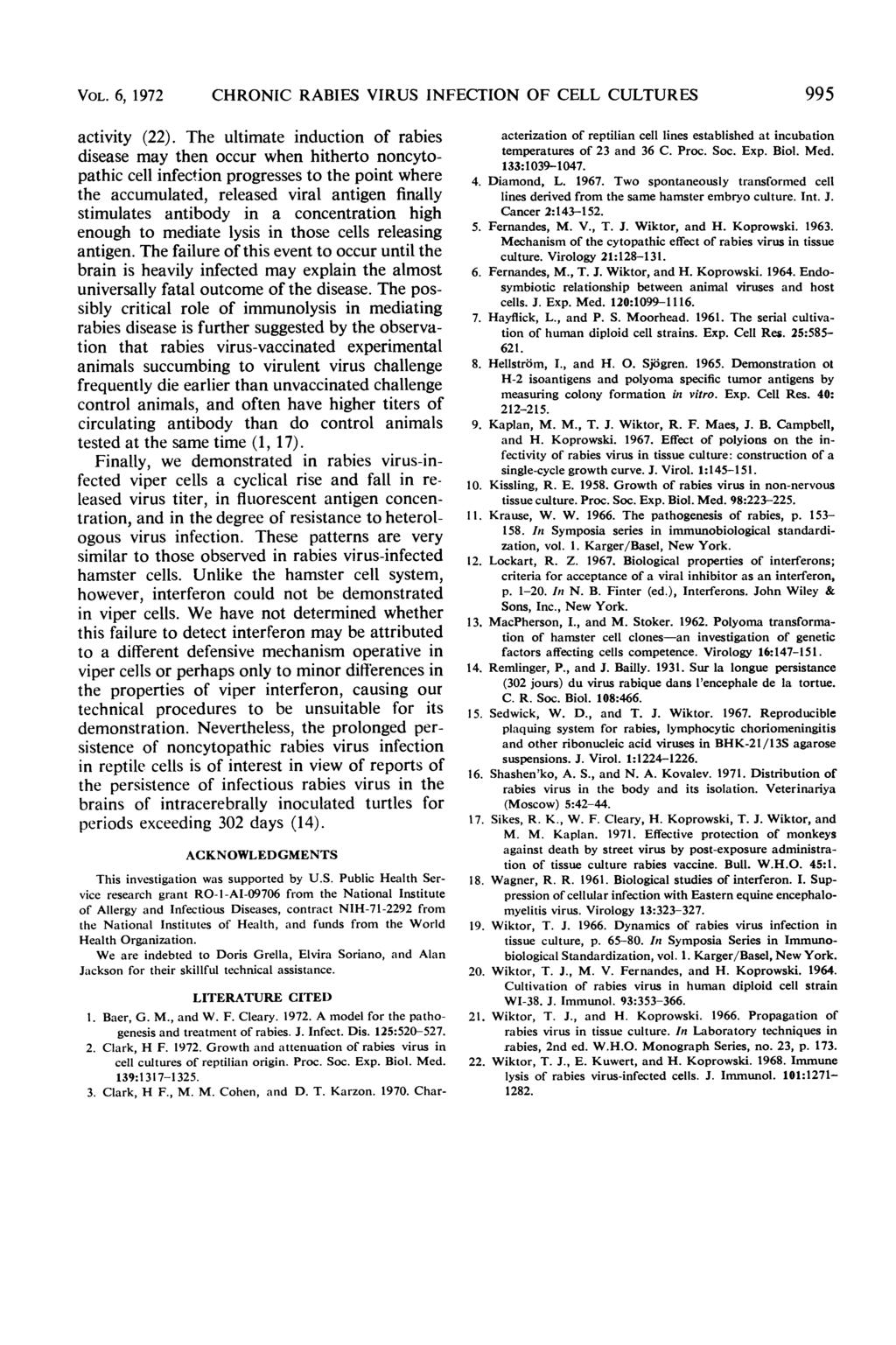 VOL. 6, 1972 CHRONIC RABIES VIRUS INFECTION OF CELL CULTURES 995 activity (22).