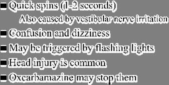 nystagmus Seizures causing Dizziness