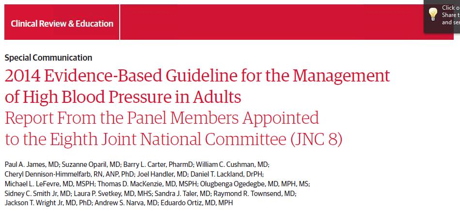 NHLBI asked an appointed JNC 8 council to update HTN guidelines In 2013, NHLBI announced their decision to discontinue the development of these guidelines.