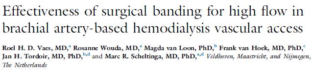 Banding of fistulas with > 2 L/min flow 50 patients banding 30 +/- 6 mos after AVF 56% BC fistula, 40% BVT, 4% RC fistula Initial reduction in flow >50% (3070 vs 1490) Recurrent