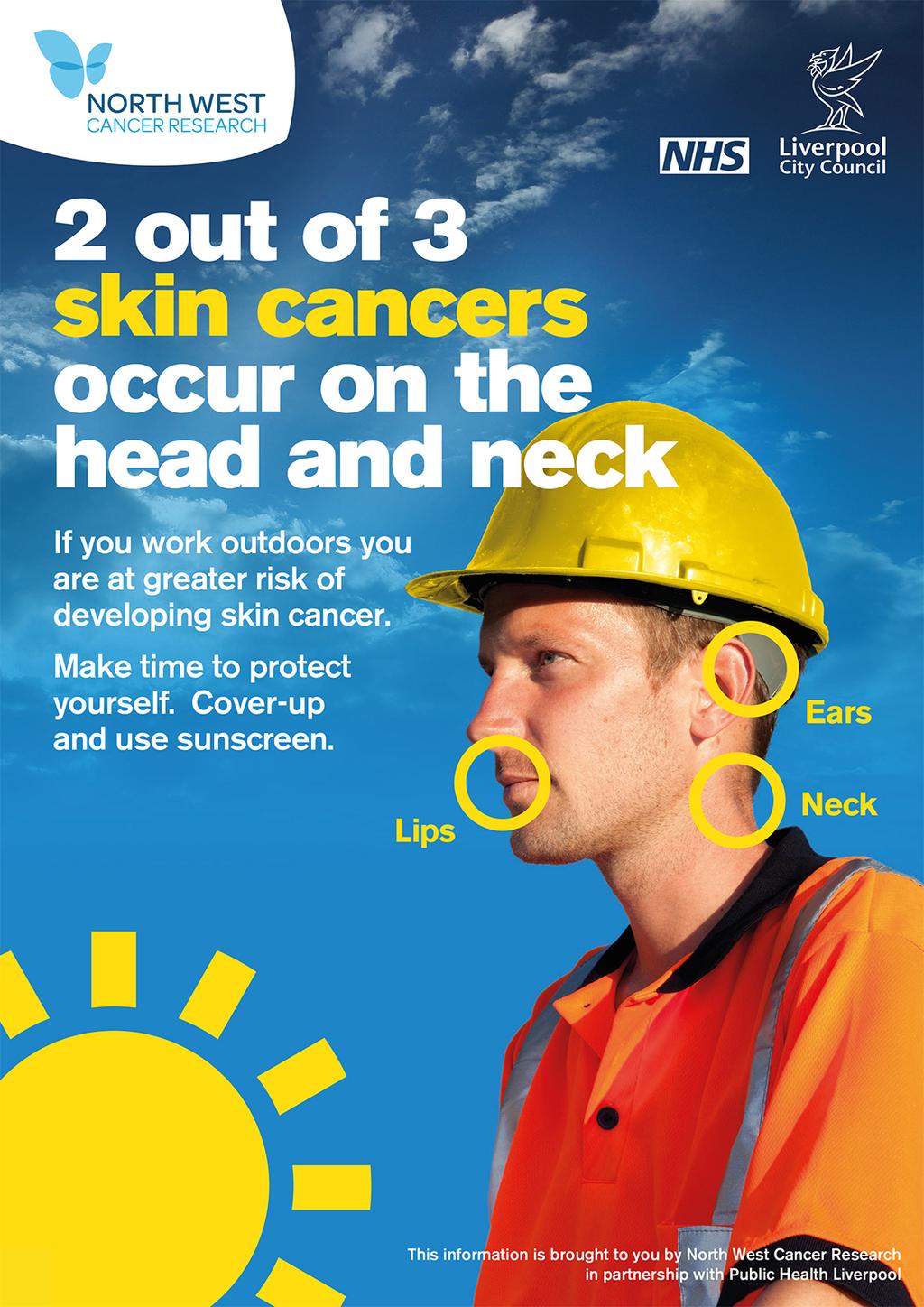found. The poster shows that workers are at risk of sun damage even when it is cloudy.
