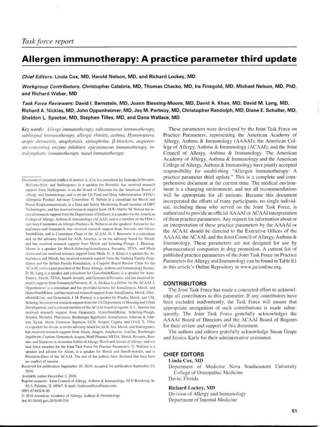 2011 2003: First Allergen Immunotherapy Practice Parameter