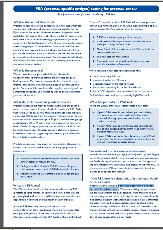 Counselling before PSA test http://www.cancerscreening.nhs.uk/prostate/ prostate-patient-info-sheet.