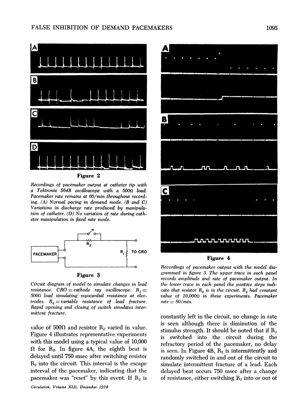 FALSE INHIBITION OF DEMAND PACEMAKERS 1095 A B Figure 2 Recordings of pacemaker output at catheter tip with a Tektronix 564B oscilloscope with a 500o load.