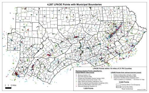 Environment (LPAOE). Municipal boundaries, GHS s 31 counties, 4287 LPAOE points.