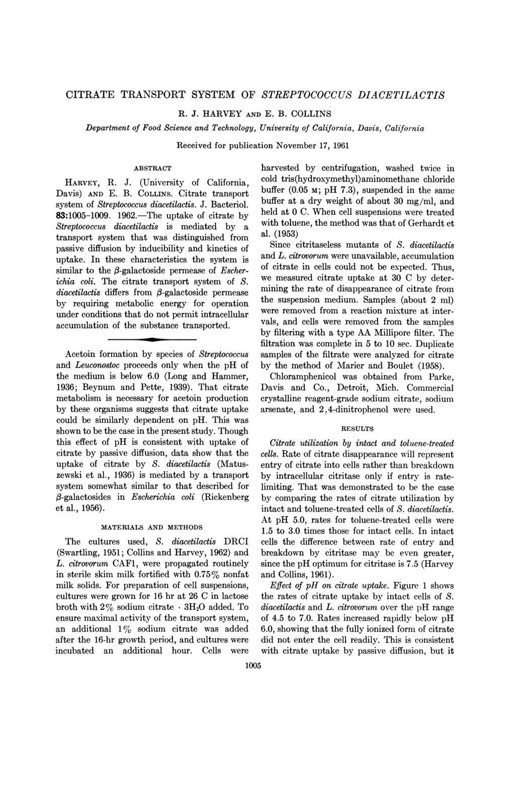 CITRAT TRANSPORT SYSTM OF STRPTOCOCCUS DIACTILACTIS R. J. HARVY AND. B.