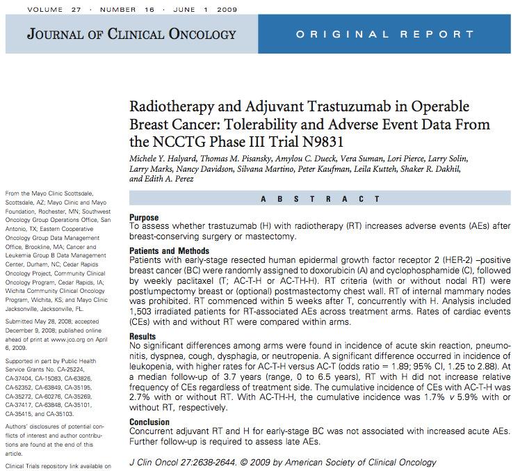 TRASTUZUMAB AND RADIATION (6) No significant differences among arms were found in