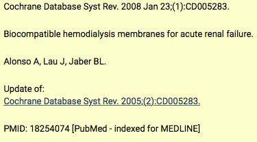 Identifying a Cochrane Review and its updates New citation = new entry in PubMed (for
