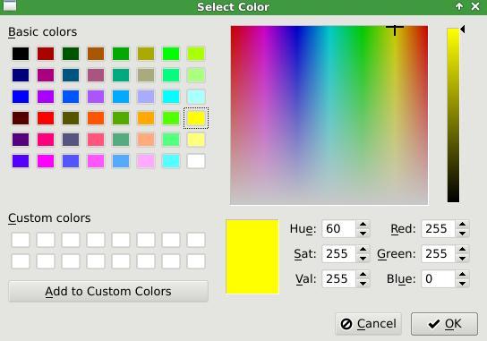 Figure 47 MitralValvepyF :Visualization parameters color palette pop-up The MitralValvepyF application has five buttons with different functionalities: exporting all of the input parameters, import
