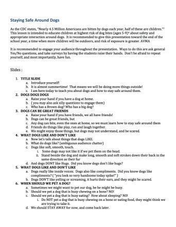 Staying Safe Around Dogs Script / Guide for presenter