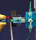 system stop- cock as show in this image Push the sterile saline solution through the inner tubing