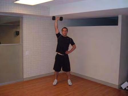 DB 1-Arm Standing Shoulder Press Stand with your hips back, knees bent and abs