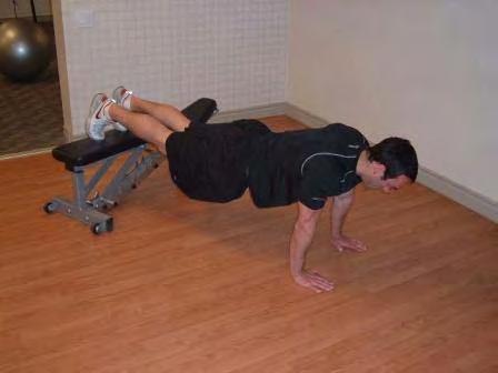 Exercise Descriptions Workout C Decline Close-grip Pushup Place your feet on a bench or a ball Keep your hands
