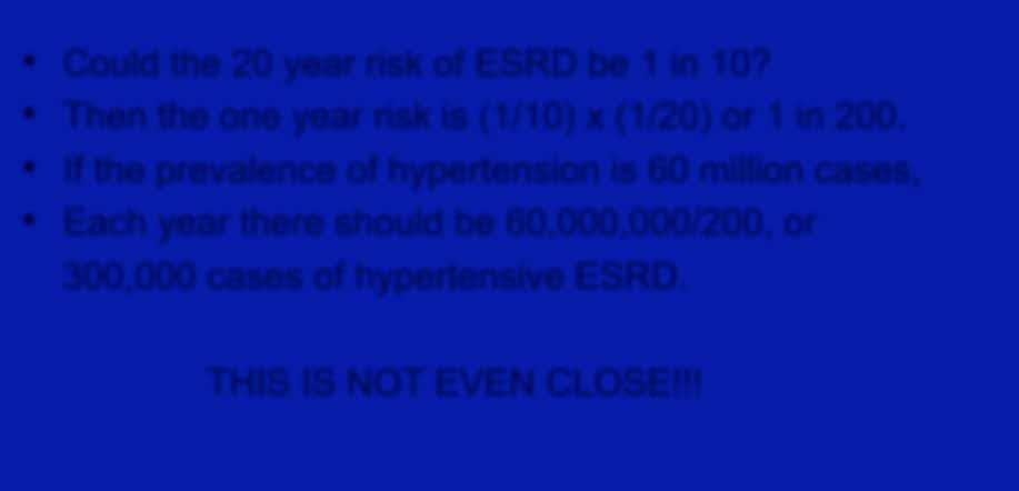 Testing intuitive risk estimates for hypertensive ESRD with demographic data Could the 20 year risk of ESRD be 1 in 10?