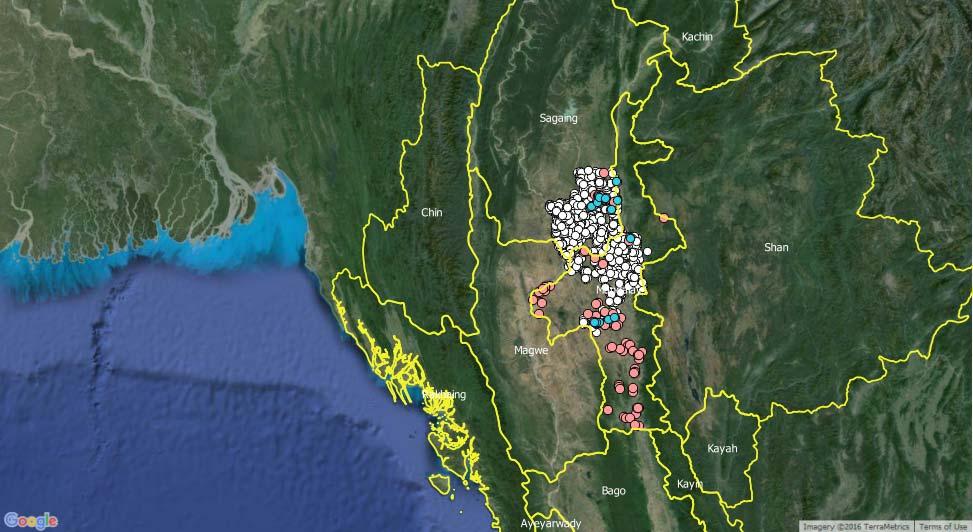 Central Myanmar Outbreaks & vaccinated villages Vaccinated villages