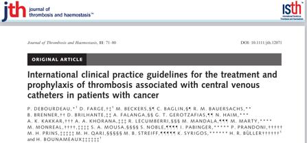 Catheter-related thrombosis: Treatment Use of anticoagulant treatment for routine prophylaxis of CRT is not recommended A CVC should be