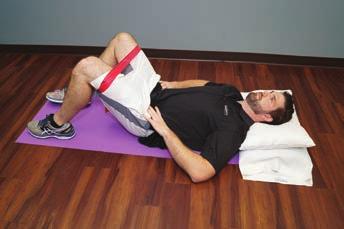 Bent knee fall out 1. Lie on your back with your knees bent. Place a resistance band around your thighs just above your knees. 2. Gently tighten your abs (from the ab brace exercise). 3.