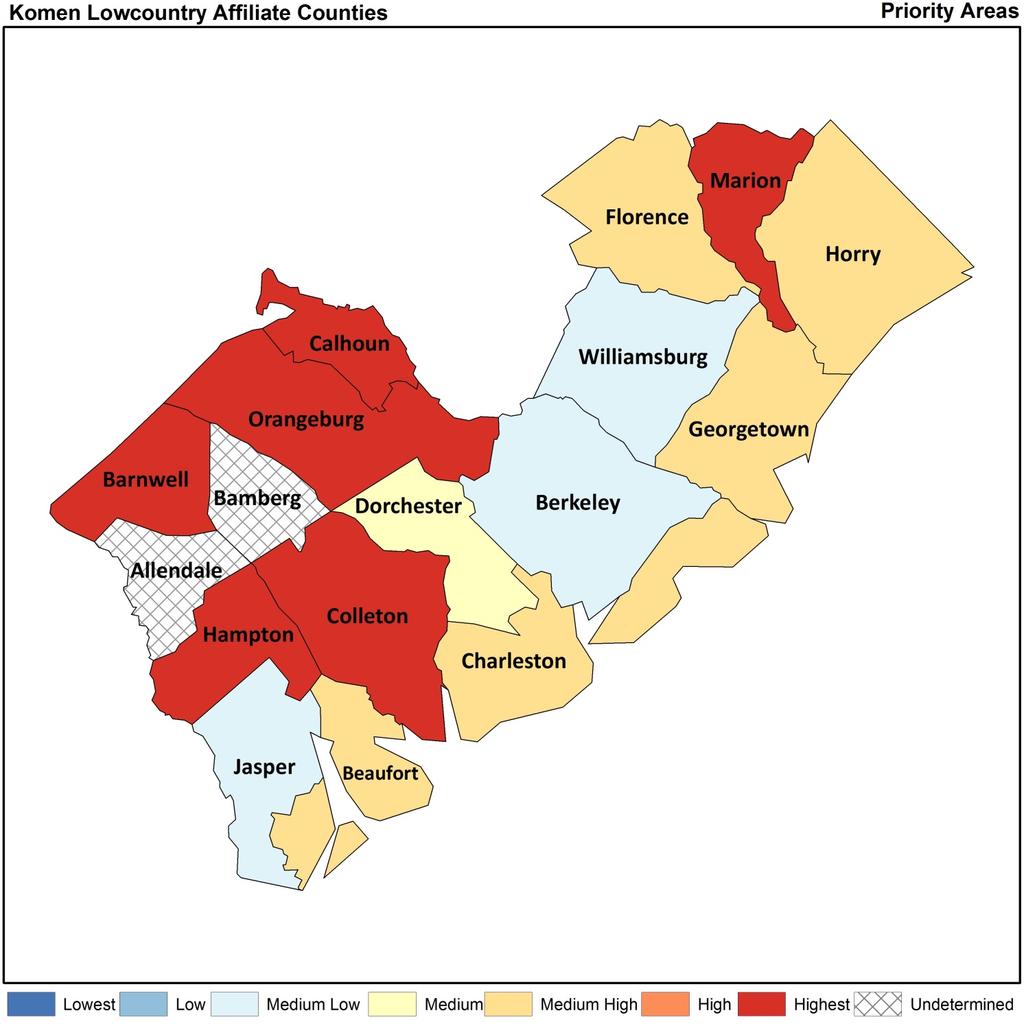 Map of Intervention Priority Areas Figure 2.1 shows a map of the intervention priorities for the counties in the Affiliate service area.