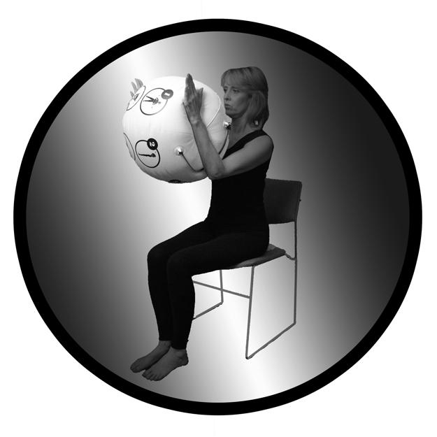 PECT SQUEEZE 1. Sit in a chair with the OsteoBall on your lap. 2. Place your forearms and palms on either side of the OsteoBall with your elbows bent. 3.