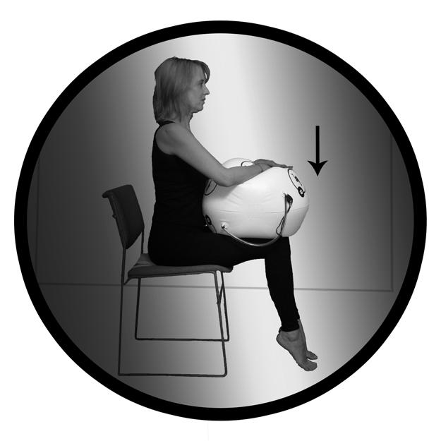 ABDOMINAL TONER 1. Sit in a chair with the OsteoBall on your lap. 2. Move 4 to 5 inches from the back of the chair and sit with correct posture. 3.