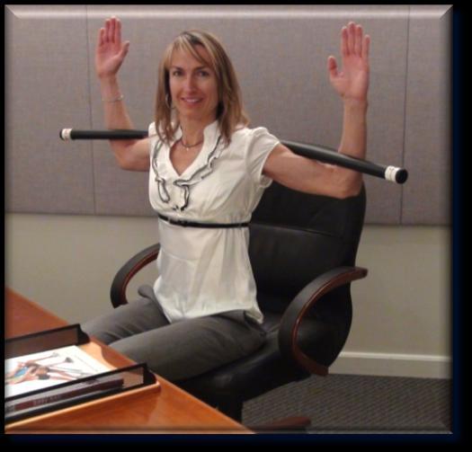 Stretch by Spinal Rotation Sit up straight, chest lifted, with your elbows out to the sides and arms bent to 90-degrees.