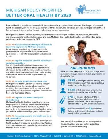Michigan Policy Priorities Better Oral Health by 2020 Increase access for Michigan residents by improving payments for Michigan providers.