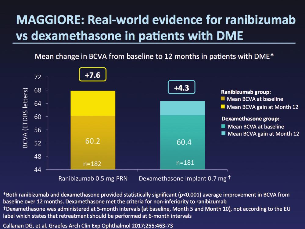 Figure 9. The real-world MAGGIORE study. Figure 10. Consistent and well-documented safety profile of ranibizumab. term, with follow-up to 4 years. 26 Patients had a mean gain of 6.