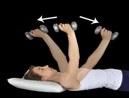 As your arm gets stronger you will manage to move your arm in a bigger arc. Aim to reach the arm to the pillow behind and forwards down to your thigh before progressing on to the next exercise.