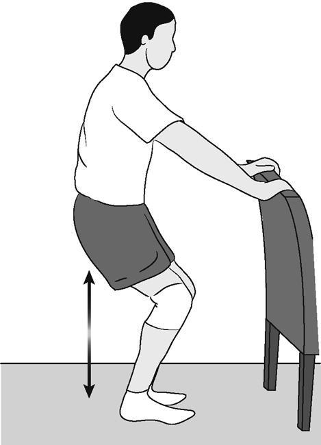 Partial squat, with chair Quadriceps Stretch, Standing Standing with your involved knee bent, gently pull heel toward buttocks,