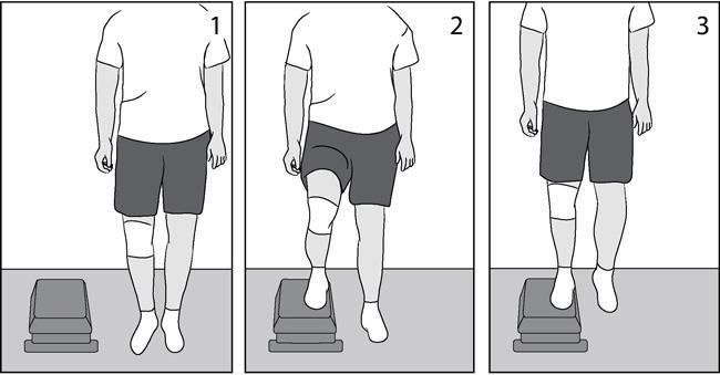 Step-ups, lateral Terminal Knee Extension, Si!ing While sitting in a chair, support your involved heel on a stool.