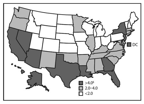 US Tuberculosis Case Rates 2010 (per 100,000) 11,181 cases for 350,000 Primary Care