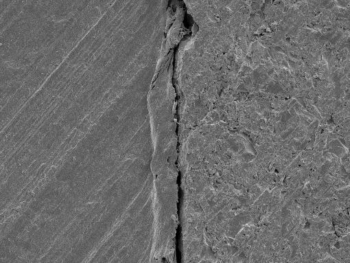 Using only acid etching (InA) showed minor cracking in some areas of composite. A thick interface layer of ~ 10 µm can be seen.