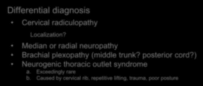Differential diagnosis Cervical radiculopathy Localization?