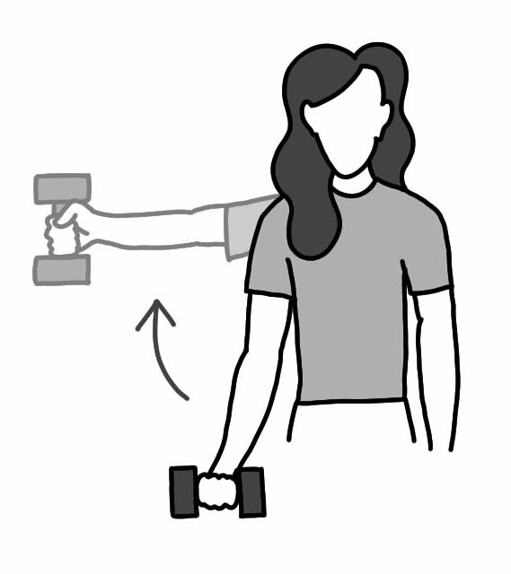 1. Stand up straight with injured arm at your side and palm