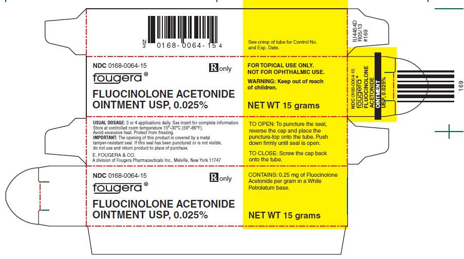 NET WT 15 grams FLUOCINOLONE ACETONIDE fluocinolone acetonide ointment Product Information Product T ype HUMAN PRESCRIPTION DRUG LABEL Ite m Code (Source ) NDC:0 16 8-0 0 6 4 Route of Administration