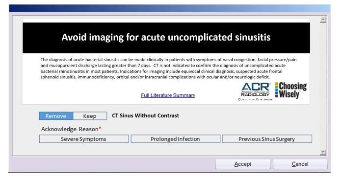 Intervention Clinical Decision Support Clinical decision support tool in EPIC: ACR Select Implemented in outpatient setting
