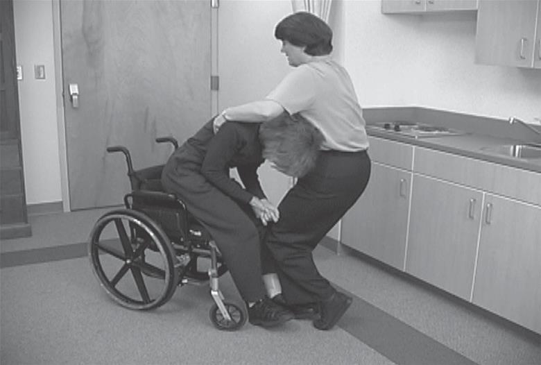 Repositioning in the Wheelchair with Moderate Assistance The method used to reposition patients in a wheel chair is very similar to wheelchair transfers requiring moderate assistance.